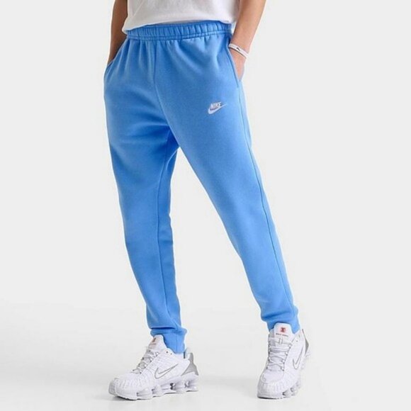 Nike Blue Fleece Sweatpants with Tapered Leg and Elastic Cuffs - Picture 1 of 11